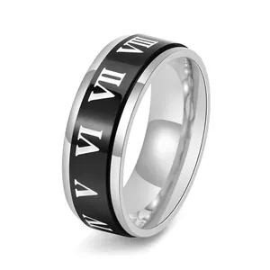 Bague Rotative en Acier Inoxydable avec Chiffres Romains pour Hommes Bague Minimaliste Bijoux Hip Hop Cadeau