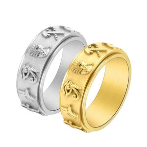 Ancient Egyptian symbols spinner ring in silver and gold finish for stress relief