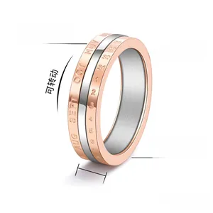 Macro shot of rotatable 5.5mm titanium steel ring with engraved calendar numbers