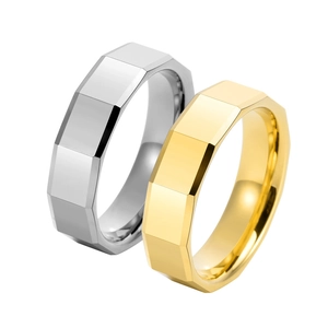 Bague Facettée en Acier au Tungstène Minimaliste pour Hommes Anneau Poli Géométrique Argent Or Noir Bijoux Résistant aux Rayures