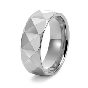 Tungsten Steel Geometric Faceted Ring For Men Women Pyramid Texture Electroplated Band Ring Fashion Industrial Style High Polish Finger Ring Jewelry