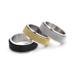 Herren Spinner-Ring-Set aus gewebtem Edelstahl in Schwarz Gold Silber mit Netzstruktur