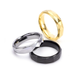 Trois bagues géométriques à facettes en tungstène en or, argent et noir pour hommes et femmes