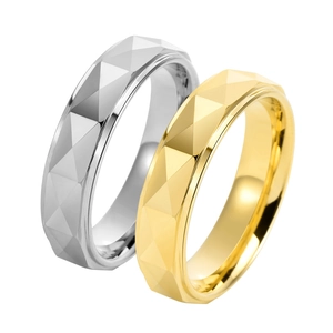 Bague en Acier au Tungstène Facettée pour Homme Femme Minimaliste Géométrique Taille Diamant Anneau Or Argent Noir Bijoux Unisexe Cadeau