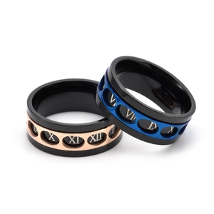 Bague rotative homme en acier inoxydable avec chiffres romains et finitions bicolores