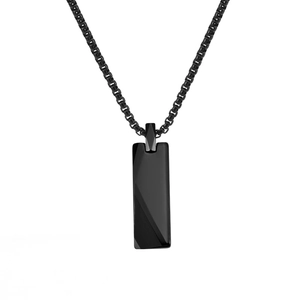 Sleek black tungsten pendant necklace with geometric facets and stylish box chain