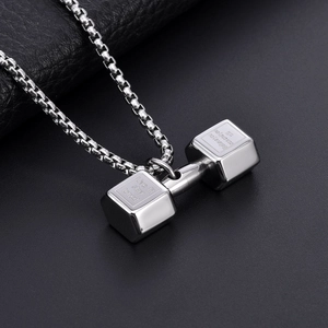 Collier avec pendentif haltère en acier titane pour homme avec chaîne box argentée