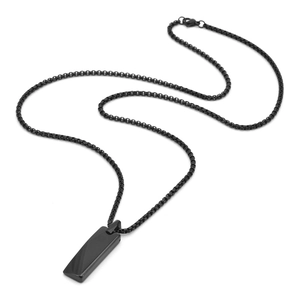 Minimalist matte black tungsten pendant necklace for men with geometric rectangular charm
