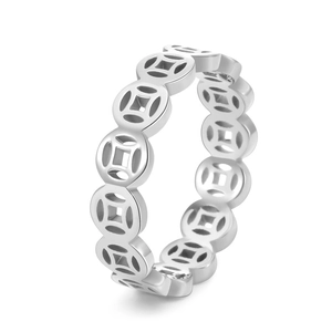 Elegant hollow ancient coin ring in silver finish with meaningful fortune design