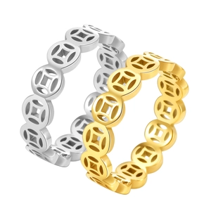 Minimalist 18K gold and silver plated hollow coin ring set with polished finish