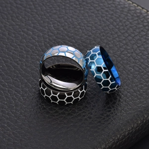 Luminous football rings for men with stainless steel hexagon grid patterns in three colors