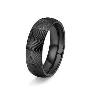 Bague unisexe en acier inoxydable noir avec motif ondulé et finition mate texturée