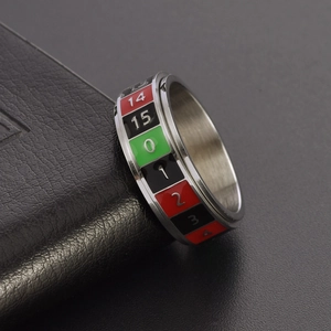 Rotating stainless steel fidget ring featuring a colorful roulette wheel design for men