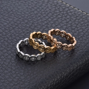 Three-piece titanium steel money coin rings in gold, silver, and rose gold finishes