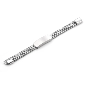 Detail shot of double-row wheat chain bracelet with customizable steel plate