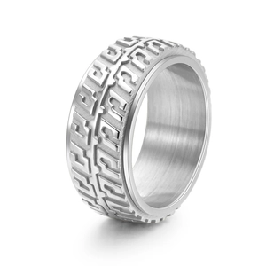 Men Rotatable Tire Tread Spinner Ring Stainless Steel Punk Biker Band Mechanical Industrial Style Finger Jewelry Gift