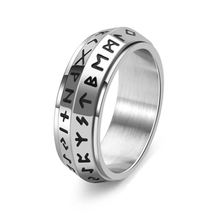 Vintage Nordic Viking Rune Spinner Ring in polished stainless steel for men and women