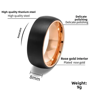 Detail eines 8mm drehbaren Titanstahlrings mit Roségold-Beschichtung und 9g Gewicht