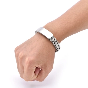 Men's punk style stainless steel mesh bracelet with rectangular magnetic clasp bar