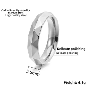 Macro detail of silver geometric punk ring showing 5.5mm width and high quality steel