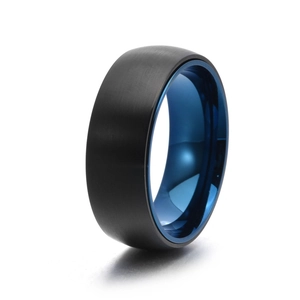8mm schwarzer gebürsteter Edelstahl-Spinnerring mit blauem Innenring für Herren