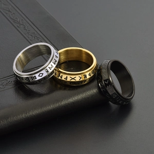 Vintage Viking runes spinner rings in silver, gold, and black titanium steel for men