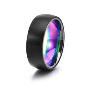 8mm schwarzer gebürsteter Titanstahl-Drehring mit schillernder Regenbogen-Innenseite