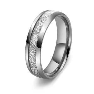 Bague en tungstène argenté avec insert texturé mat et bords polis pour hommes et femmes