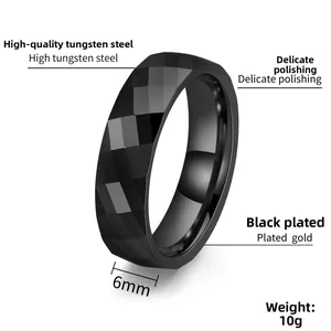 Détail de la bague en acier tungstène noir 6mm avec motif de texture losange
