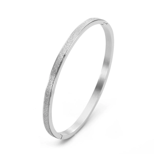Détail du bracelet en acier titane argenté dépoli avec charnière et fermoir à boucle
