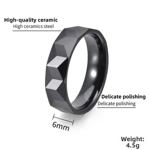 Detailansicht eines 6mm schwarzen Keramikrings mit geometrischer Rautenstruktur und Politur