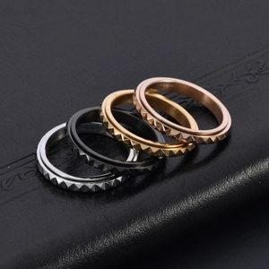 Four piece rotatable spinner ring set in gold silver black and rose gold stainless steel