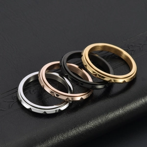 3mm minimalist titanium steel bamboo-style gear rings in silver rose gold and black set