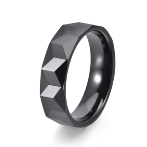 Minimalistischer Geometrischer Facetten-Keramikring Für Damen Herren Pyramidentextur Schwarz Silber Band Fingerring Schmuck