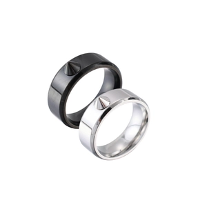 Punk style titanium steel rings with cone spikes in black and silver finishes