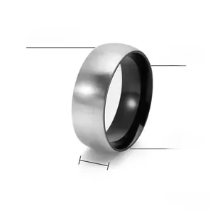 Macro view of 8mm brushed titanium steel ring featuring black plated inner surface