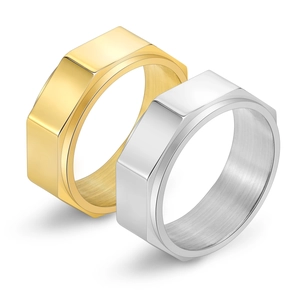 Octagonal titanium steel spinning ring for men with gold and silver nut-shaped design