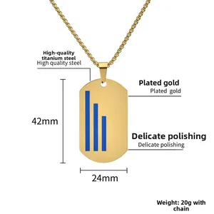 Detail of gold titanium steel pendant with blue stripes showing 42mm by 24mm dimensions