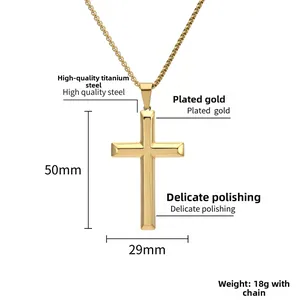 Detailed specs of the 50mm gold titanium steel cross pendant necklace for men