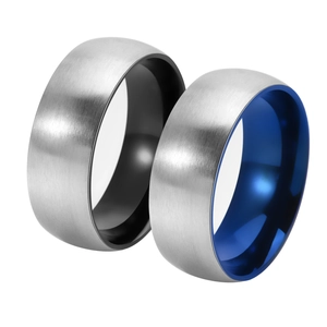 Minimalist matte brushed titanium steel rings with blue and black inner plating bands