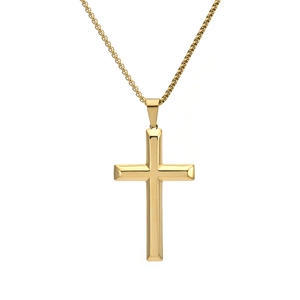 Polished Stainless Steel Cross Pendant Necklace For Men Western Style Minimalist Daily Jewelry Gift Black Gold Silver
