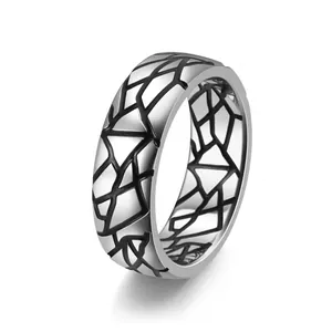 Vintage Titanium Steel Crack Ring For Men Hip Hop Geometric Pattern Luminous Band Ring Retro Gothic Men Jewelry Gift
