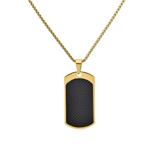 Collier Pendentif Plaque Militaire en Fibre de Carbone et Acier Titane Punk pour Homme Bijoux de Chaîne en Acier Inoxydable Style Industriel