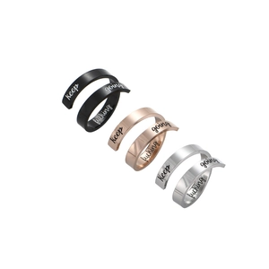 Three-color set of stainless steel spiral open rings with keep fucking going engraving
