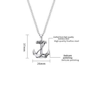 Vue détaillée montrant les dimensions 37mm x 26mm d'un pendentif ancre en argent poli