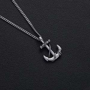 Collier avec pendentif ancre rétro en acier inoxydable, détails de corde et chaîne gourmette
