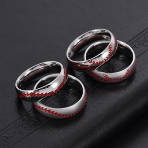 Titanium steel olive branch ring set with red baseball stitch pattern design