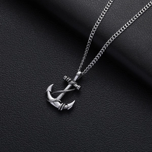 Collier avec pendentif ancre marine en acier titane vintage et corde pour homme