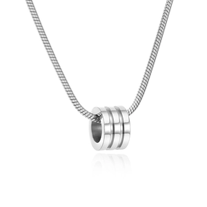 Minimalist silver titanium steel snake chain with a cylindrical grooved pendant necklace