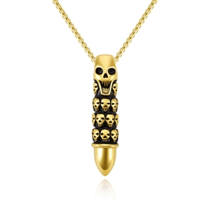 Punk Retro Titanium Steel Skull Bullet Pendant Necklace Hip Hop Style Jewelry Accessory For Men And Unisex Daily Wear